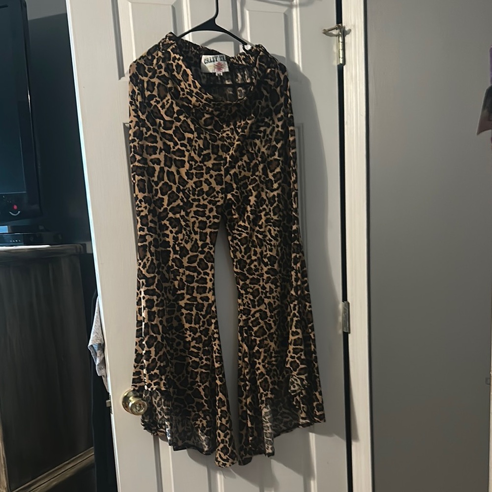 Crazy Train Brown and Black Leopard Flare Jumpsuit